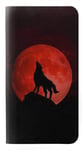 Innovedesire Wolf Howling Red Moon Etui Flip Housse Cuir pour Motorola Moto X4