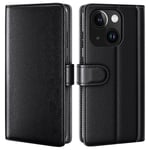 iPhone 15 Plus Plånboksfodral i Äkta Läder, Svart