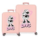 Disney Minnie Heart Suitcase Set Nude 55/70 cm Hard ABS Built-in TSA Lock 88L 6.8 kg 4 Double Wheels Hand Luggage, Pink, One Size, Suitcase Set
