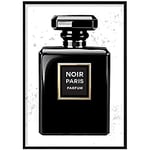 Artze Wall Art Noir Paris Perfume Bottle Splashes Poster, 50 cm Width x 70 cm Height, Black