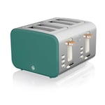 Swan ST14620GREN Nordic 4-Slice Toaster with Defrost/Reheat/Cancel Functions, Cord Storage, 1500W, Green