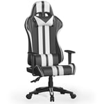Fauteuil Gamer Bigzzia Chaise Gaming Ergonomique - avec appui-tête et oreiller lombaires - Inclinable 90 °-135 ° - Noir et Blanc