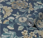 Graham Brown Boutique Navy Floral Metallic Effect Textured Vinyl Wallpaper