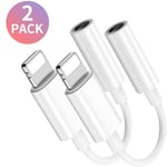 [2 Pack] Headphone Adapter for iPhone to 3.5mm Jack Adapter Aux Audio Cable Dongle Splitter for iPhone 11/X/XS/XR/7Plus/8/8Plus Earphone Converter Earphone Accessories Support All iOS System-White