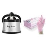 AnySharp Knife Sharpener, Hands-Free Safety, PowerGrip Suction, Safely Sharpens All Kitchen Knives & Unigloves Pink Pearl Nitrile Examination Gloves - Multipurpose, Powder Free and Latex Free