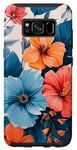 Coque pour Galaxy S8 Motif floral d'été bleu corail turquoise orange sur blanc