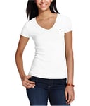 Tommy Hilfiger Women's Core V-neck Flag Tee - Solid T Shirt, White, S UK