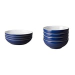 Denby 405048944 Elements Dark Blue 4 Piece Pasta Bowl Set, 1050 ml & 405048907 Elements Dark Blue 4 Piece Cereal Bowl Set