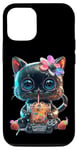 Coque pour iPhone 15 Gamer Boba Jeu vidéo Chat Kawaii Neko Best Bubble Tea Chaton