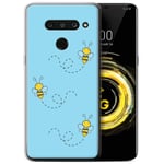 Phone Case for LG V50 ThinQ 5G Cartoon Bumble Bees Sky Blue Transparent Clear Ultra Soft Flexi Silicone Gel/TPU Bumper Cover