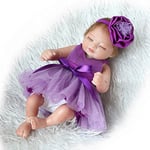 Pinky 10inch 26cm Full Vinyl Silicone Body Real Touch Baby Lifelike Reborn Dolls Realistic Newborn Baby Doll Sleeping Girl Purple Dress Xmas Gift