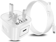 Iphone 15 USB C Charger, [Mfi Certified] 20W PD USB C Fast Charger Plug with 6FT