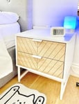 Modern Bedside Table 2 Drawers Nightstand Industrial Metal Leg Side Cabinet Unit