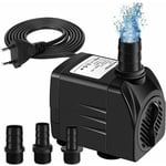 Nedsänkbar vattenpump, 65W 3000L/H Mini Akvariumpump, Justerbar Fontänpump för Dammfontän Fiskdamm med 3 Munstycken, 3m Sladd (Ljud 20 till 30