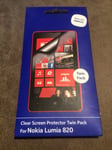 Genuine Original Works With Nokia Lumia 820 Clear Screen Protectors Twin Pack