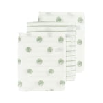 MEYCO Muslin-vaskekluter 3-pakning Dot Stripe Soft Green