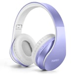 Bluetooth Headphones,Tuinyo Wireless Headphones Over Ear with Microphone, Foldable & Lightweight Stereo Wireless Headset for Travel Work TV PC Cellphone -Purple