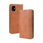 Scratch Resistant Genuine Leather Case Magnetic Buckle Retro Crazy Horse Texture Horizontal Flip Leather Case, With Holder and Card Slots for IPhone 11 6.1 Inch (Color : Brown)
