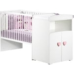 Lit bébé combiné évolutif - BABY PRICE - Basic - Blanc - Bouton cœur rose -60 x 120 cm
