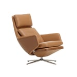 Grand Relax High, Aluminium Polished Base, Back/Seat Leather Premium Cognac, Glides For Carpet