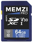 MEMZI Pro 64 Go 100 Mo/s Classe 10 V30 Carte mémoire SDXC Compatible pour Sony Alpha a7R IV ILCE-7RM4, a7R III ILCE-7RM3, a7R II ILCE-7RM2, a7R ILCE-7R Type E Caméras Digitales