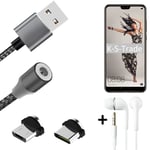 Magnetic charging cable + earphones for Huawei P20 Pro Single-SIM + USB type C a