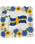 16 st. Vita servetter med blommor och svenska flaggan 33x33 cm
