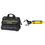 STANLEY 600 Denier Open Mouth Tote Tool Bag, Multi-Pocket Storage Organiser for Tools and Small Part & MAXSTEEL Adjustable Wrench 30 x 200 mm Protective Phosphate Finish and Ergonomic Bi Material