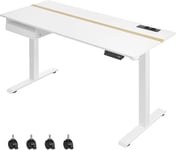 Elektriskt skrivbord - Höjdjusterbar - Minnesfunktion med 4 höjder - Vit - 60 x 140 cm