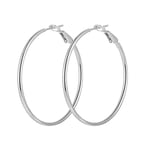 Stora Blanka Tunna Runda Hoop Örhängen - 6 cm - Silver Silver