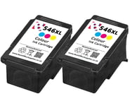 2 x Refilled CL 546 XL Colour Ink Cartridge For Canon Pixma TS3452 Printer