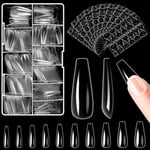 Alyvisun Faux Ongles, 500 Pièces Capsule Americaine Ongle Et 240 Pièces Gel Autocollant Ongle Kit, 10 Tailles Ballerine Capsules Ongles Transparent Acrylique Tips Nails pour DIY Ongle Extensions