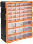 Amazon Basics Casier de rangement à 39 tiroirs pour quincaillerie et fournitures d'artisanat, fixation murale, 15 x 37 x 46 cm, Noir / Orange
