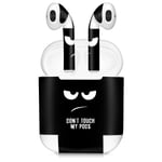 kwmobile Set of Stickers Compatible with Apple AirPods (1. Generation) - 7x Earphones Sticker Adhesive Decal Skin - Don't Touch My Pods White/Black