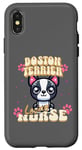 Coque pour iPhone X/XS Joli design kawaii pour l'infirmière « Boston Terrier Loving Nurse »