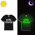 DAJUZI Kids Girls Summer Noctilucent T-shirt Girl Power Print Fashion Glow In Dark Clothes Funny Child Luminous Short Sleeve Tees Tops 4T 49T6-KSTBK-