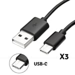 Lot 3 Cables USB-C Chargeur Noir pour Xiaomi Mi 9 8 LITE PRO 6X 5X 5S 5 A1 A2 MIX3 MIX2 MIX2S - Cable Type USB-C Mesure 1 Metre [Phonillico]