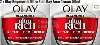 2 x Olay Regenerist Ultra Rich Day Face Cream, 50ml - Hydrate | Firm | Renew |