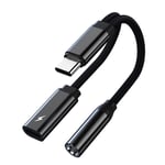 USB-C hane till 3,5 mm + USB-C hona hörlursadapter AUX splitter