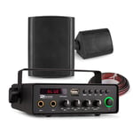 12V Powered Outdoor Music System - 2x BGO50 5.25" Black Speakers, Weatherproof