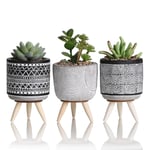 TERESA'S COLLECTIONS Ceramic Artificial Succulent Plant in Pot Set with Stand, Set of 3 Modern Geometric Fake Plants Indoor Planter Pots for Home Decor, H16.5cm