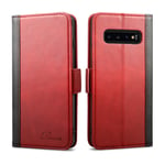 Rssviss Samsung Galaxy S10 Case, Samsung Galaxy S10 PU Leather Case, Galaxy S10 Phone Case Shockproof [3 Card Slots and 1 Change Slot] with [Magnetic Closure] Samsung S10 Flip Wallet Cover, 6.1" Red
