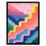 Artery8 Stairway To Heaven Colourful Abstract Risograph Screenprint Artwork Framed Wall Art Print 18X24 Inch