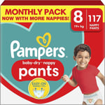 Pampers Baby-Dry Nappy Pants, Size 8 (19kg Plus) 117 Nappies, NEW 8