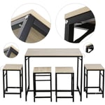 Aqrau - Ensemble de 5 pièces Table avec 4 tabourets, Ensemble de meubles de balcon, couleur : noir - plateau en chêne