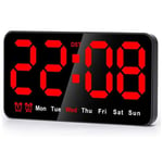 Horloge Murale NuméRique, Horloge NuméRique led de 9 Pouces, Grand éCran avec 12/24 Heures, Gros Chiffres, Petite Horloge Murale Silencieuse (Rouge)