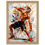 Martial Arts Kickboxer Athlete Splat Paint Art Artwork Framed Wall Art Print A4