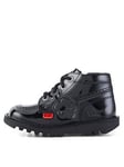 Kickers Kick Hi Patent School Shoes - Black, Black, Size 10 Younger