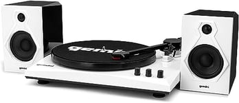 Gemini TT-900BW Stereo Turntable Music System - Belt Drive - Bluetooth input - Dual 50 Watt Stereo Speakers - Includes 45 Adapter (Black/White)