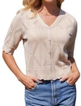 GRACE KARIN Gilet Femme Ete Manche Courte Col en V Casual Cardigan Bolero Elegant Abricot L